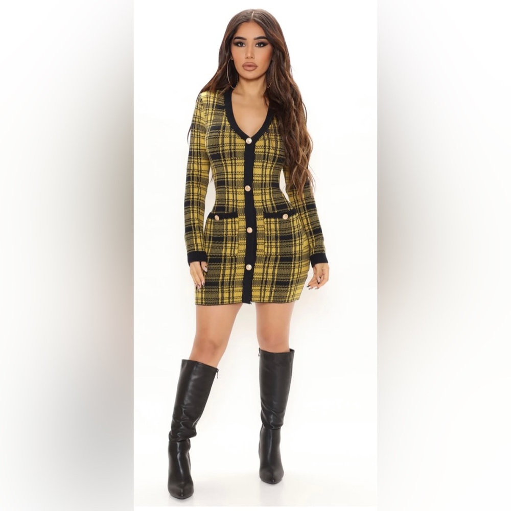 Mustard yellow plaid mini dress!